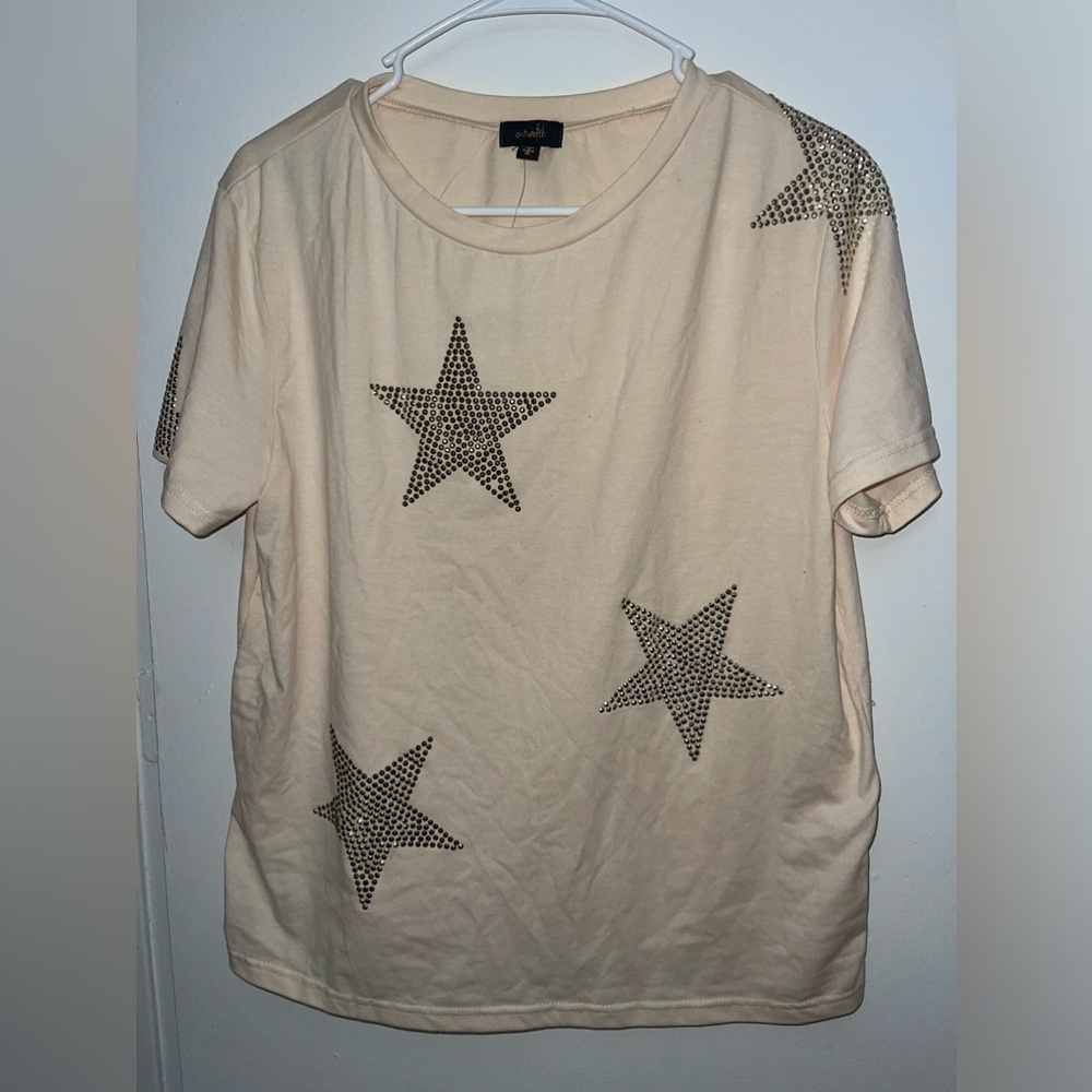 Sparkle gem 💎 t shirt with stars ⭐️ size XL peach 🍑 color / fitted